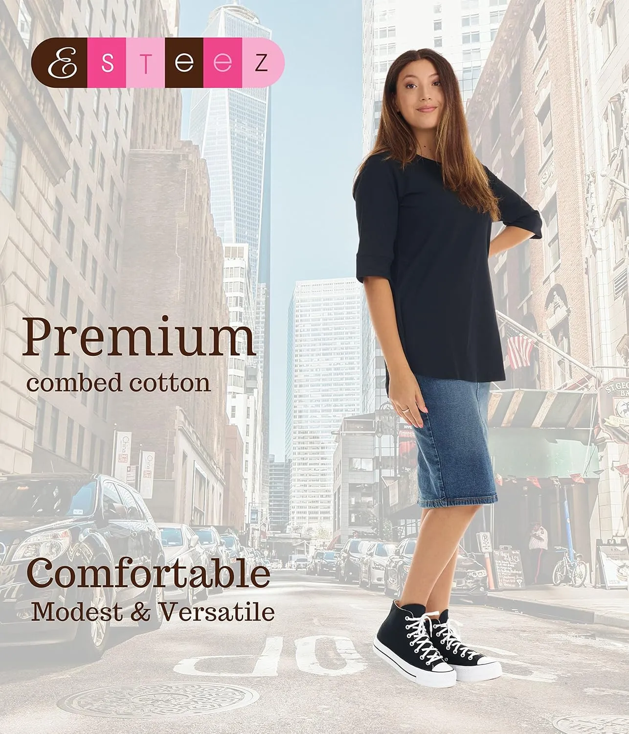 ESTEEZ Women’s Comfortable Elbow Sleeve Cotton T-Shirt