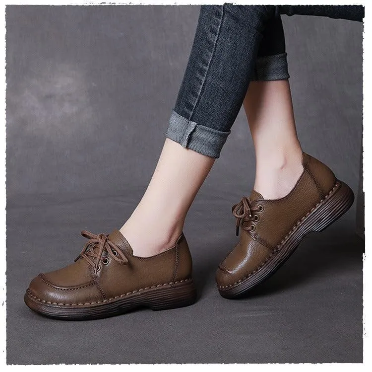 Handmade Genuine Leather Soft Sole Casual Comfort Lace Up Women's Shoes