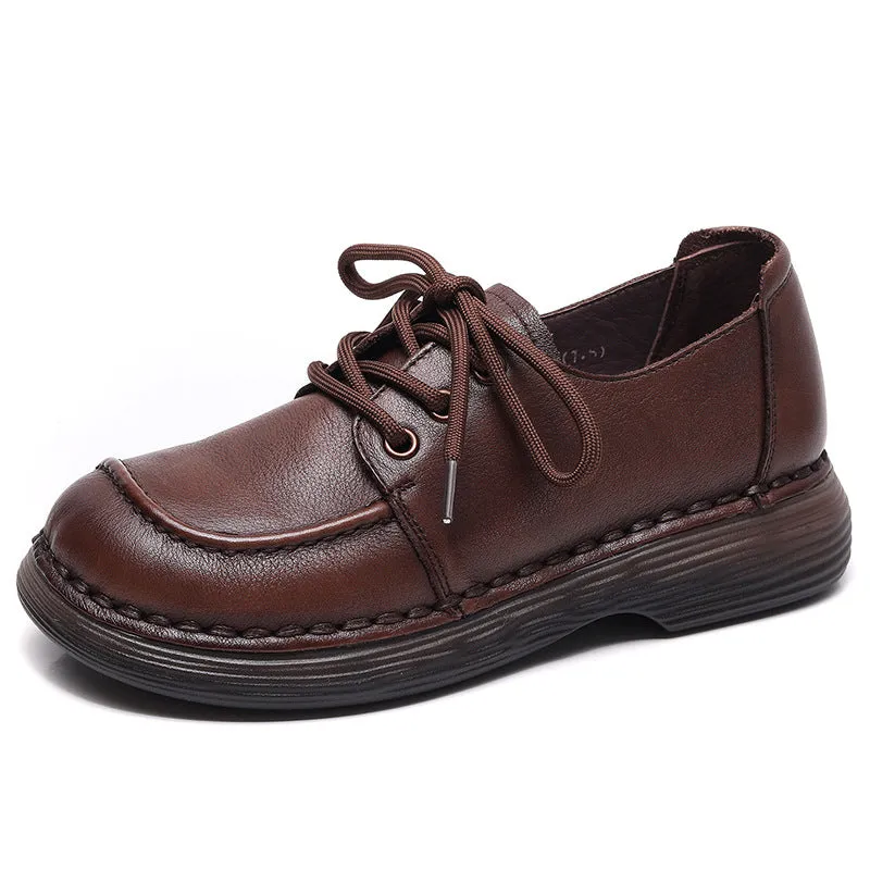 Handmade Genuine Leather Soft Sole Casual Comfort Lace Up Women's Shoes