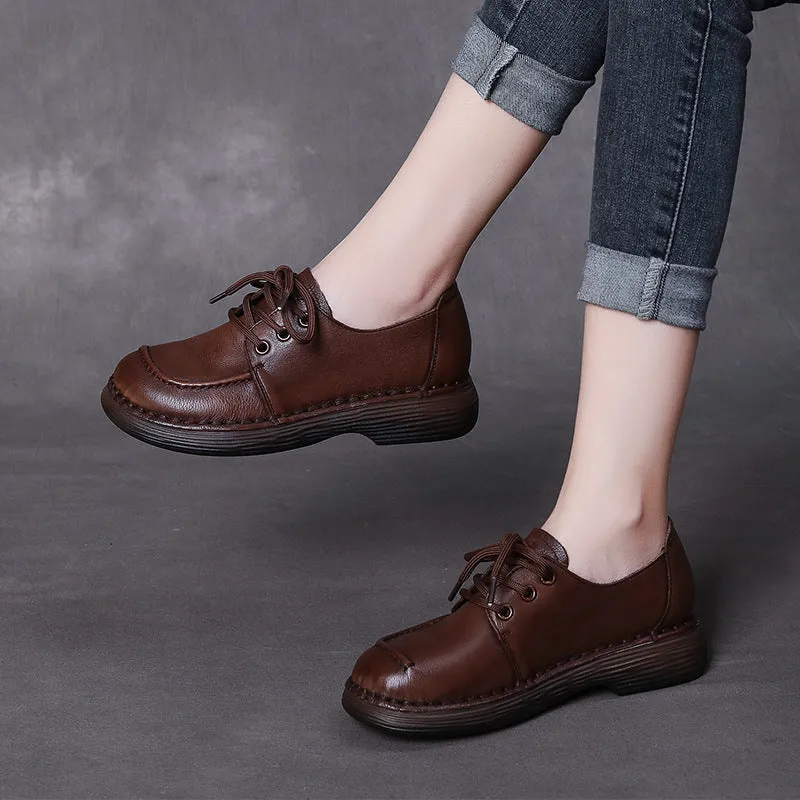 Handmade Genuine Leather Soft Sole Casual Comfort Lace Up Women's Shoes