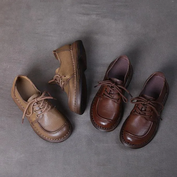 Handmade Genuine Leather Soft Sole Casual Comfort Lace Up Women's Shoes