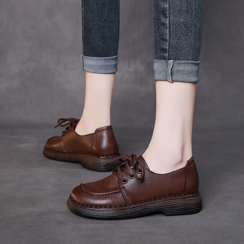 Handmade Genuine Leather Soft Sole Casual Comfort Lace Up Women's Shoes