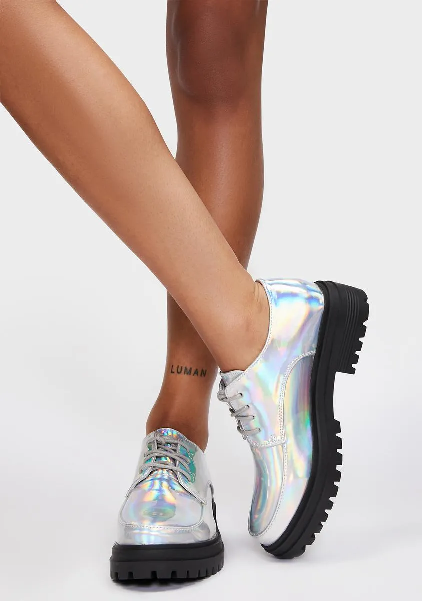 Holographic Formal Greeting Lace-Up Oxfords