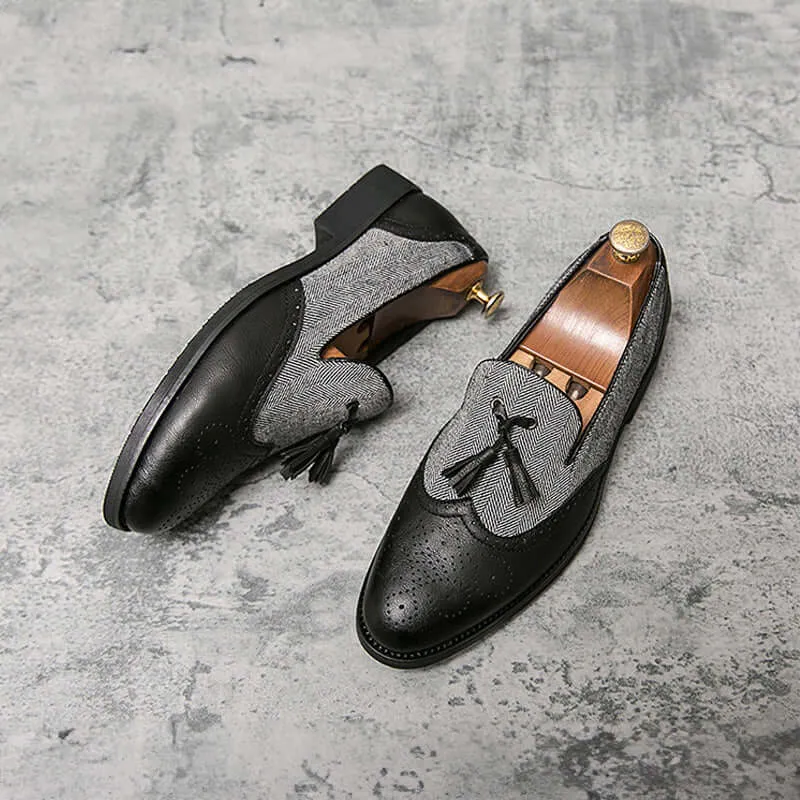 Men's Leather Loafers: Floral Pattern & Fringes