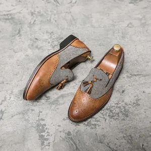 Men's Leather Loafers: Floral Pattern & Fringes