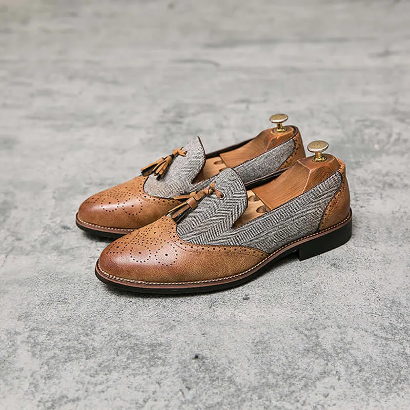 Men's Leather Loafers: Floral Pattern & Fringes
