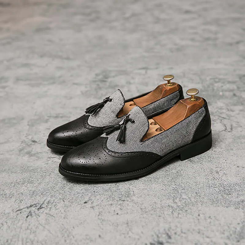 Men's Leather Loafers: Floral Pattern & Fringes