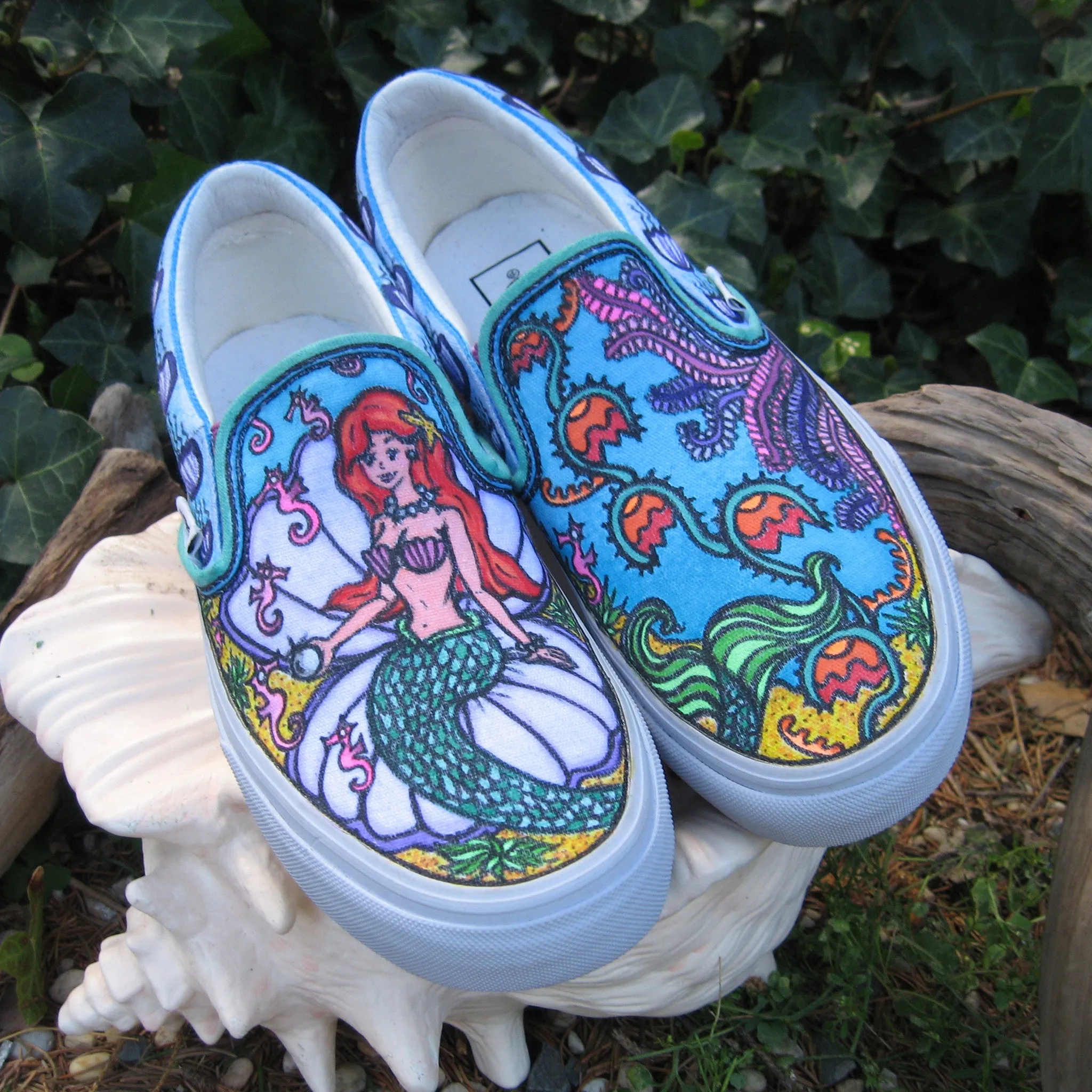 Mermaid themed custom Vans Slip On Sneakers
