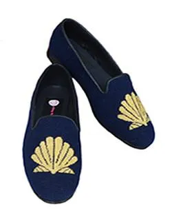 Misses  Metallic Gold Scallop Shell Needlepoint Loafer | Designs by Lillie