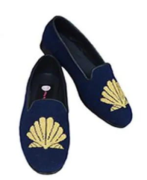 Misses  Metallic Gold Scallop Shell Needlepoint Loafer | Designs by Lillie