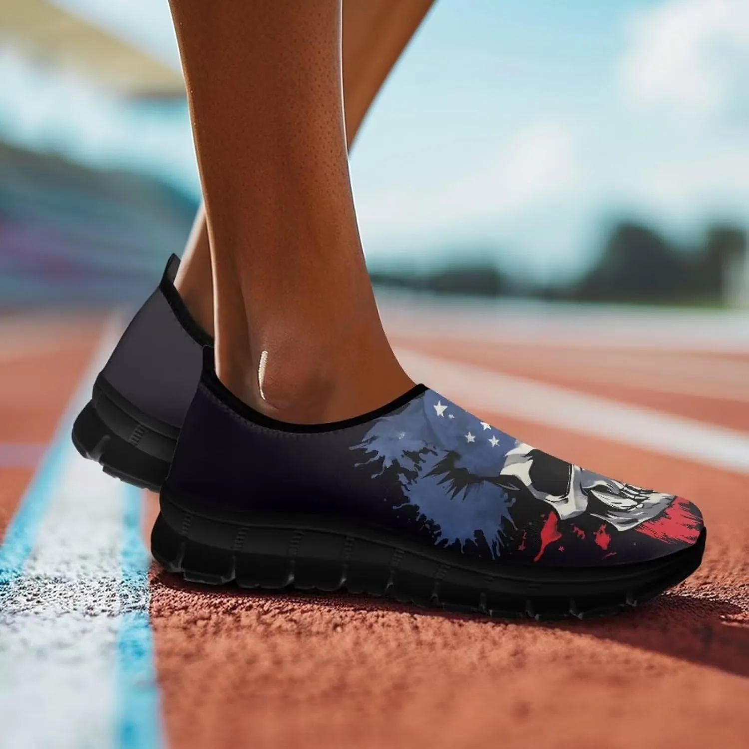 Skull Loafers Wide Width Shoes for Women Slip On Low Cut Sneakers Flat Casual Business Travel Breathable Mesh Tennis Shoe