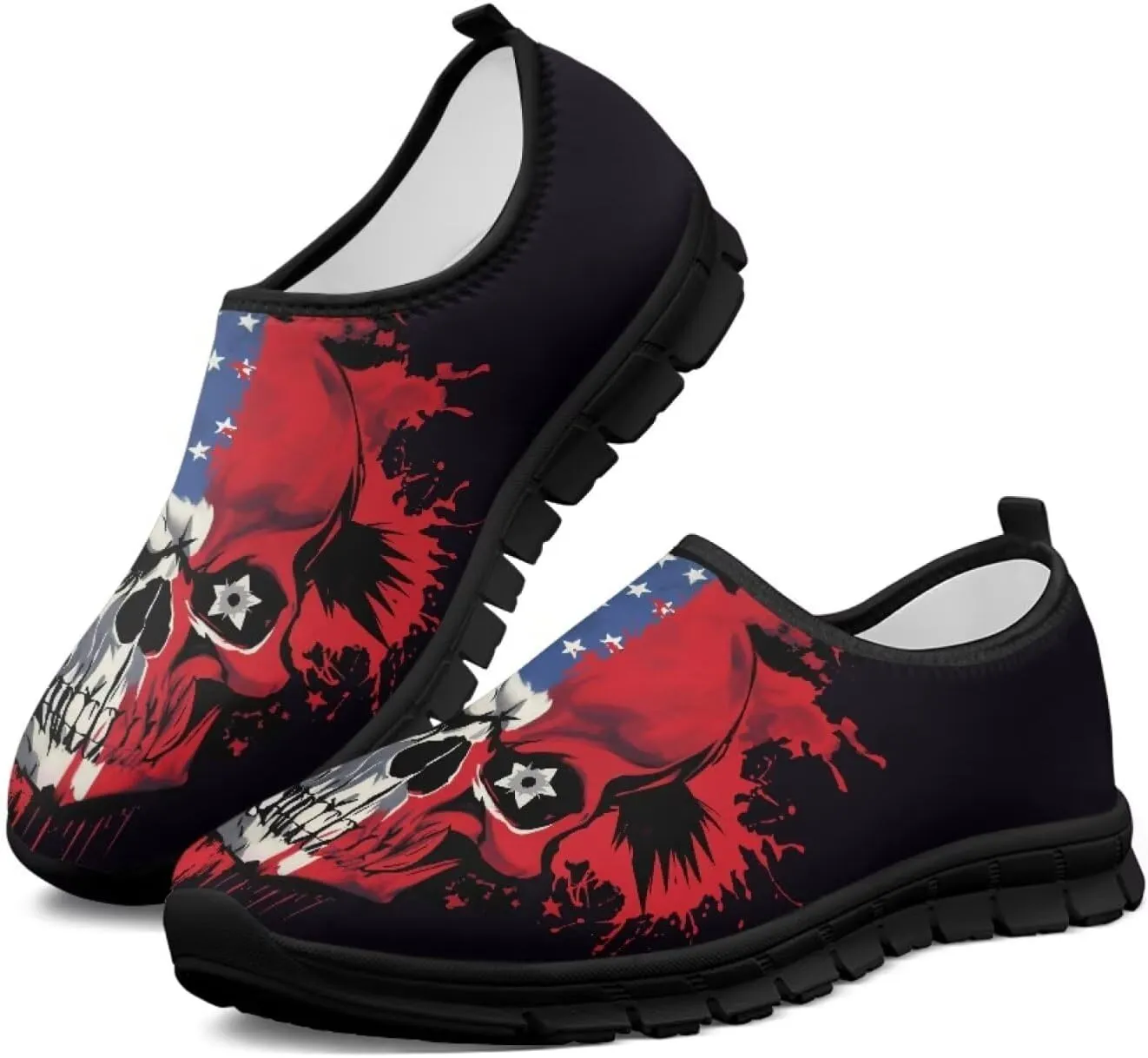 Skull Loafers Wide Width Shoes for Women Slip On Low Cut Sneakers Flat Casual Business Travel Breathable Mesh Tennis Shoe