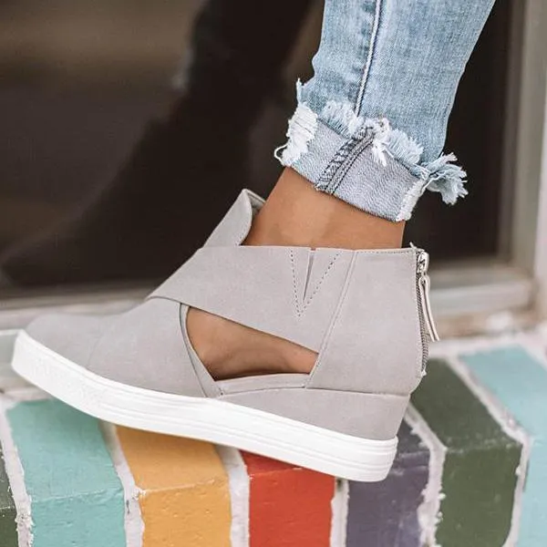 Sohiwoo  sneakers  Womens Side Cutout Back Zip Up Stylish Wedge Sneakers