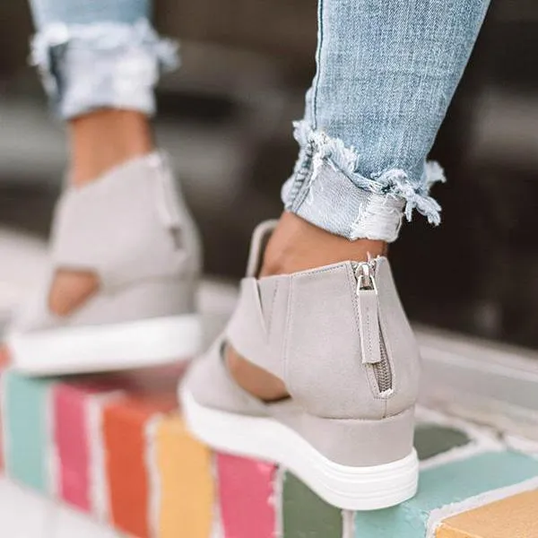 Sohiwoo  sneakers  Womens Side Cutout Back Zip Up Stylish Wedge Sneakers