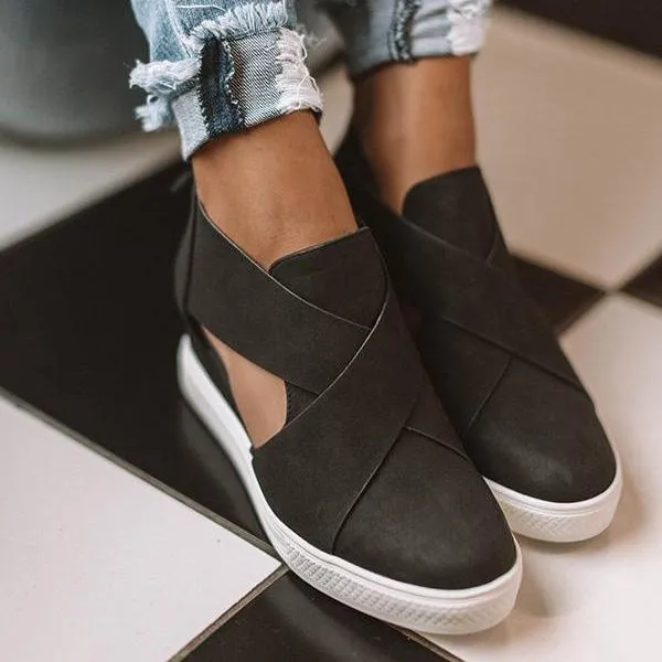 Sohiwoo  sneakers  Womens Side Cutout Back Zip Up Stylish Wedge Sneakers