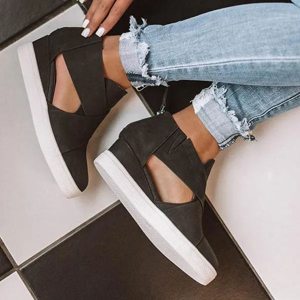 Sohiwoo  sneakers  Womens Side Cutout Back Zip Up Stylish Wedge Sneakers