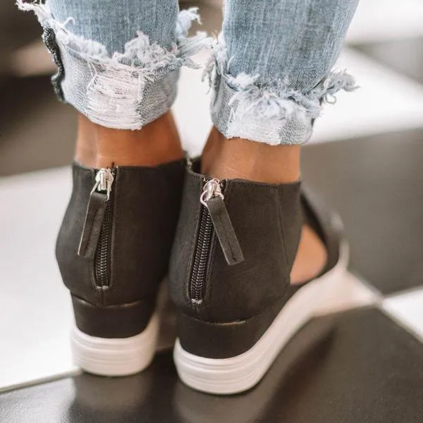 Sohiwoo  sneakers  Womens Side Cutout Back Zip Up Stylish Wedge Sneakers