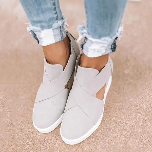 Sohiwoo  sneakers  Womens Side Cutout Back Zip Up Stylish Wedge Sneakers